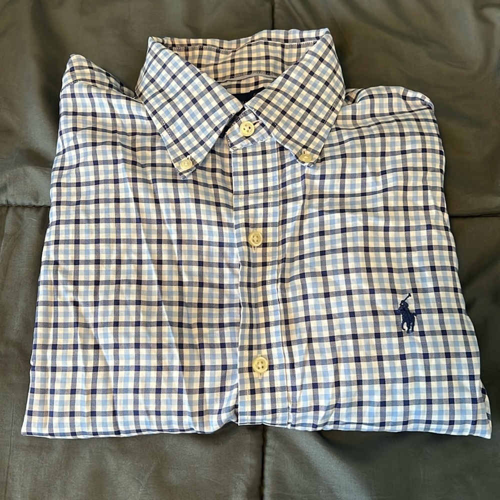 Ralph Lauren Blue Plaid Cotton Button Down Shirt Size M